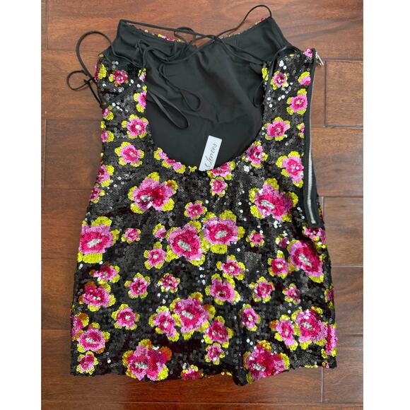 For Love & Lemons NWT Black Pink Sequin San Junipero Floral Mini Dress Medium - Picture 11 of 15